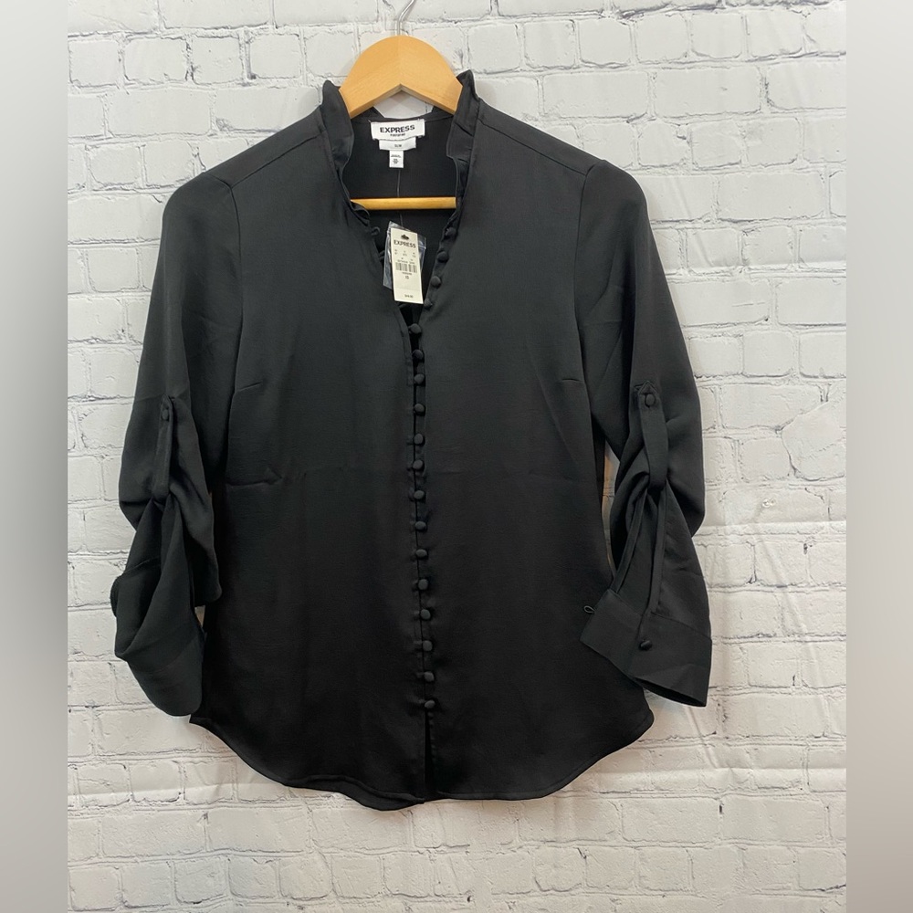 EXPRESS PORTOFINO SLIM BLACK WOMENS XS LOOP & BUTTON LONG SLEEVE SHIRT
